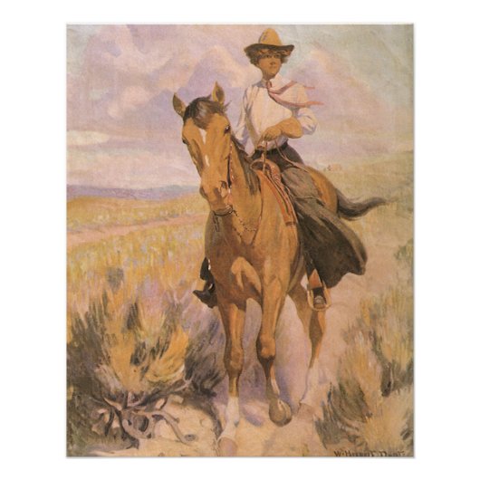  Cowgirl Cowboy, vrouw op paard van Dunton Poster (Voorkant)