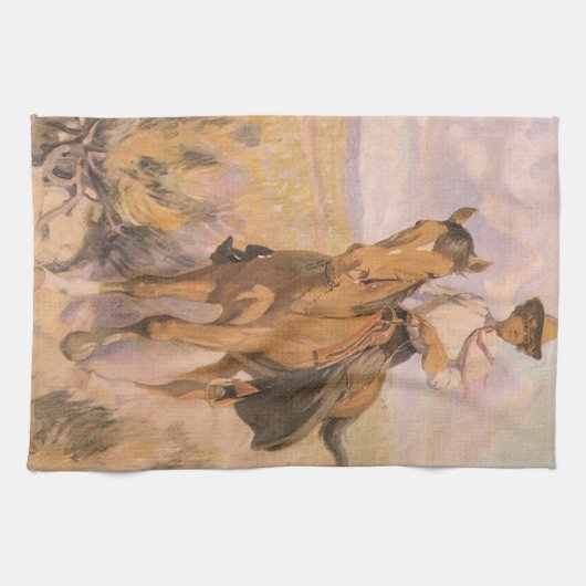  Cowgirl Cowboy, vrouw op paard van Dunton Theedoek (Horizontaal)