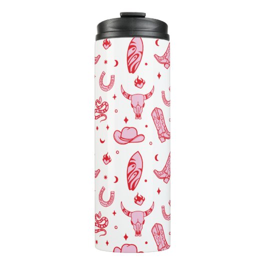 Cowgirl Cowgirl Roze Wit Thermosbeker (Voorkant)