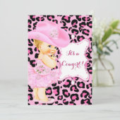 Cowgirl Cute Baby shower Pink Leopard Girl Blonde Kaart (Staand voorkant)