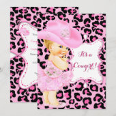 Cowgirl Cute Baby shower Pink Leopard Girl Blonde Kaart (Voorkant / Achterkant)