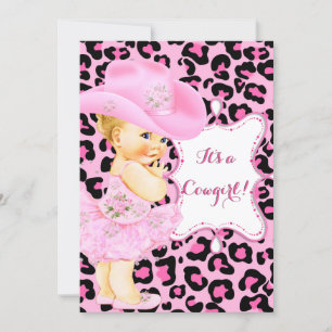 Cowgirl Cute Baby shower Pink Leopard Girl Blonde Kaart