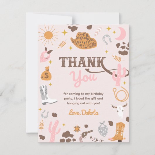 Cowgirl Dank je wel | Meisje Wester Hartelijk dank Bedankkaart (Voorkant)