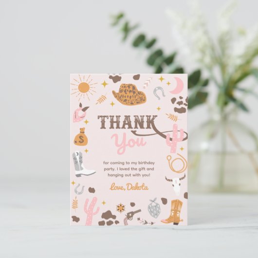 Cowgirl Dank je wel | Meisje Wester Hartelijk dank Bedankkaart (Staand voorkant)