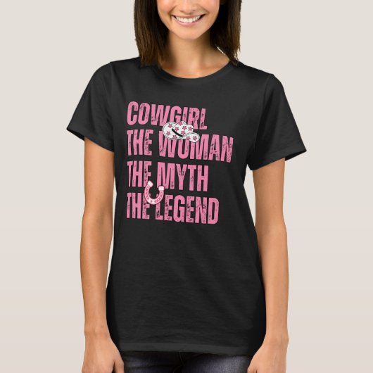 Cowgirl De vrouw De mythe De legende Westerne graa T-shirt (Voorkant)