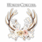 Cowgirl Deer Antlers Floral Howdy Sticker (Voorkant)