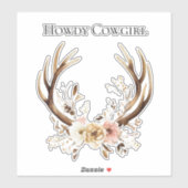 Cowgirl Deer Antlers Floral Howdy Sticker (Vel)