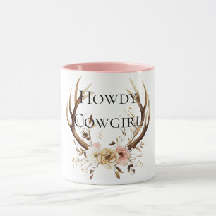 Cowgirl Deer Antlers Floral Mok