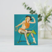 Cowgirl die de Pijn van de Pijn van de Paard omhoo Briefkaart (Staand voorkant)