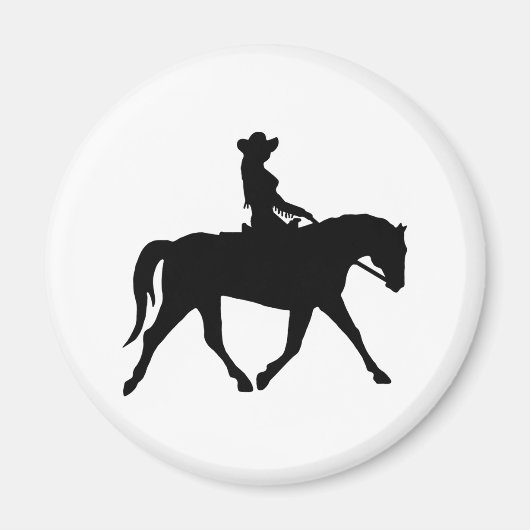 Cowgirl die haar paard uitrust magneet (Voorkant)