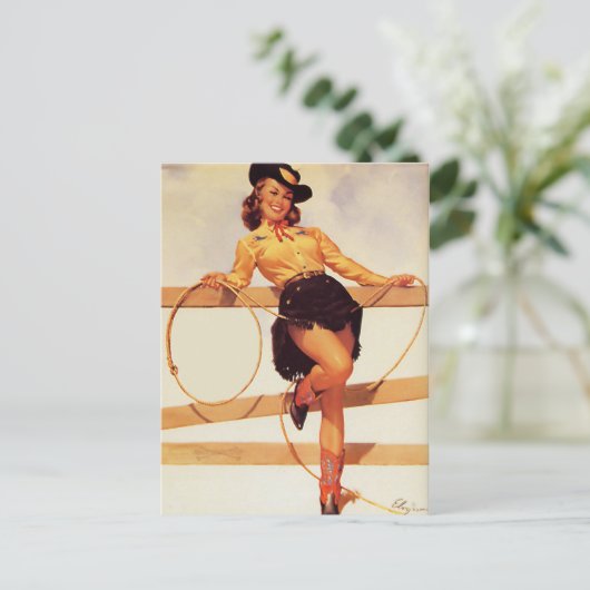 Cowgirl die het glimlachen van de pop omhoog briefkaart (Staand voorkant)