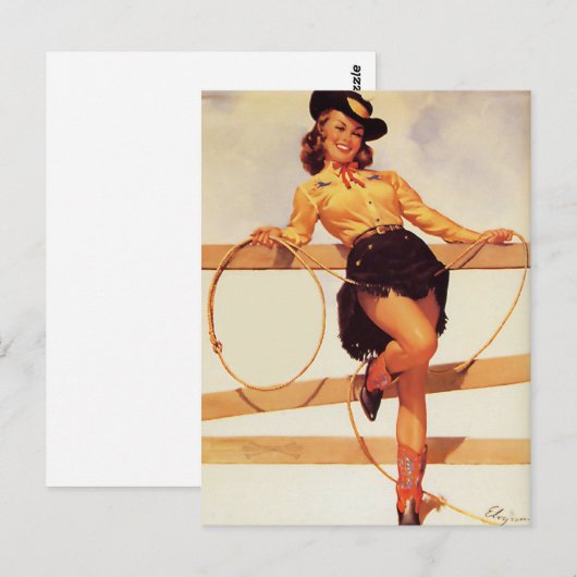 Cowgirl die het glimlachen van de pop omhoog briefkaart (Voorkant / Achterkant)