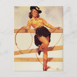 Cowgirl die het glimlachen van de pop omhoog briefkaart