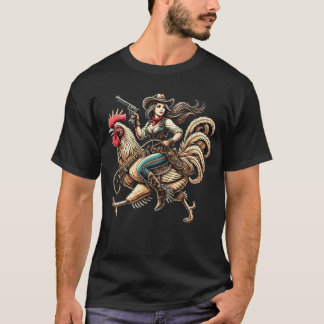 Cowgirl die Kip Reit Haan Liefhebster Retro T-shirt