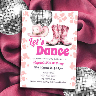 Cowgirl Disco 35e verjaardag PINK Dance uitnodigin Kaart