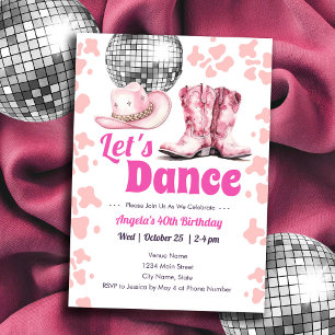 Cowgirl Disco 40e verjaardag PINK Dance Uitnodigin Kaart