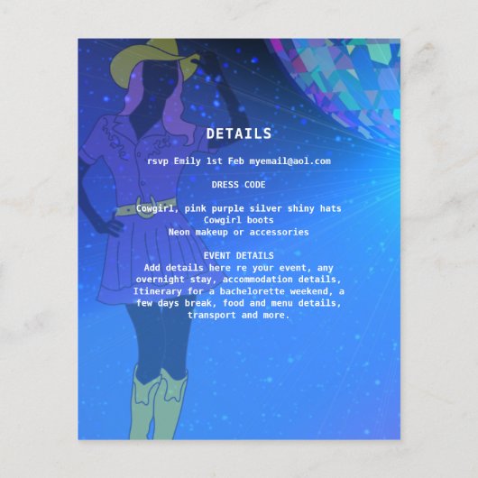Cowgirl Disco Bachelorette Laatste Rit Rodeo Flyer (Achterkant)