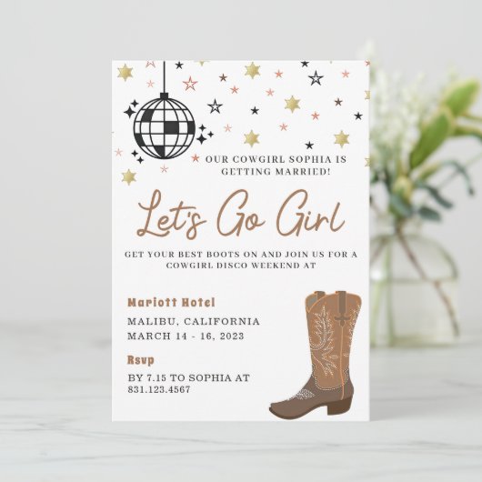 Cowgirl Disco Bachelorette Let's Go Meisjes Kaart (Staand voorkant)