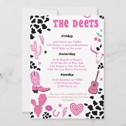 Cowgirl Disco Bachelorette Weekend Route Kaart (Achterkant)