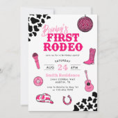Cowgirl Disco Eerste Rodeo Verjaardagsuitnodiging Kaart (Voorkant)