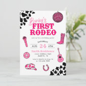 Cowgirl Disco Eerste Rodeo Verjaardagsuitnodiging Kaart (Staand voorkant)