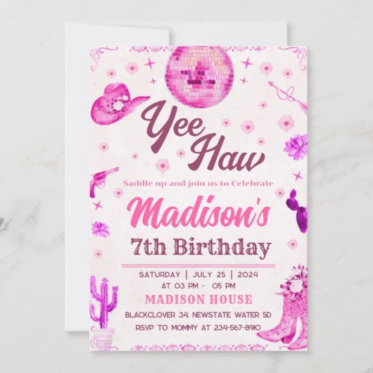 Cowgirl Disco Feest Bewerkbare Uitnodiging (Voorkant)