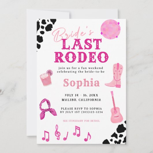 Cowgirl Disco Last Rodeo Bachelorette Kaart (Voorkant)