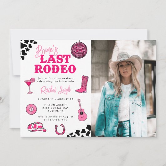 Cowgirl Disco Last Rodeo Bachelorette Weekend Invi Kaart (Voorkant)