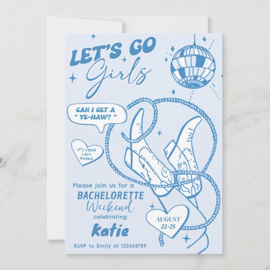 Cowgirl Disco Rodeo Bachelorette Weekend Kaart (Voorkant)