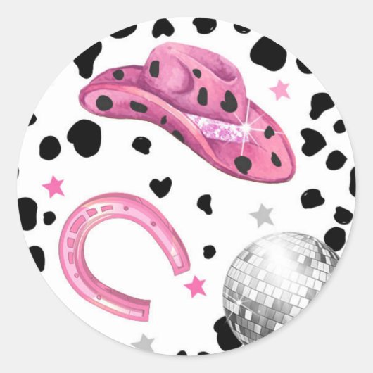 Cowgirl Disco Rodeo Douche Verjaardagscupcake Ronde Sticker (Voorkant)