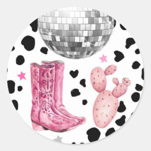 Cowgirl Disco Rodeo Douche Verjaardagscupcake Ronde Sticker