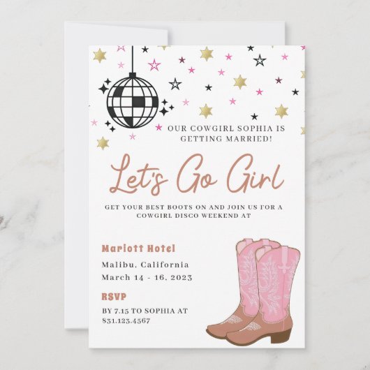 Cowgirl Disco Rodeo vrijgezellenweekend Kaart (Voorkant)