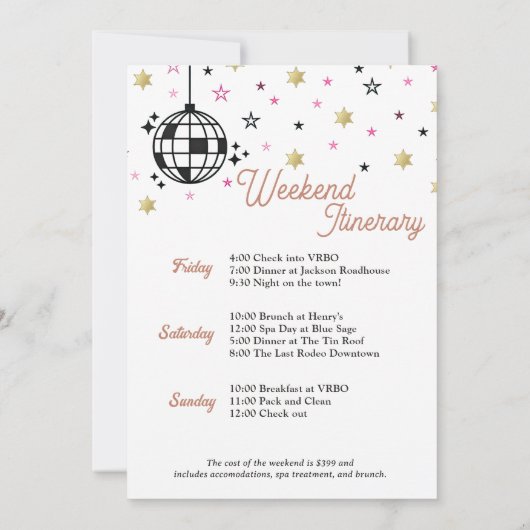 Cowgirl Disco Rodeo vrijgezellenweekend Kaart (Achterkant)