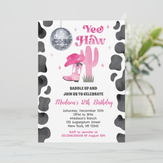 Cowgirl Disco Rodeo Westerne Verjaardagsuitnodigin Kaart (Staand voorkant)