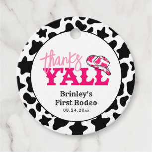 Cowgirl Disco Roze Eerste Rodeo Bedankt Y'all Bedankjes Labels
