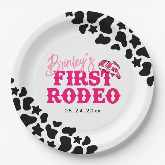 Cowgirl Disco Roze Eerste Rodeo Papieren Bordje (Voorkant)