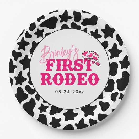 Cowgirl Disco Roze Eerste Rodeo Papieren Bordje (Voorkant)