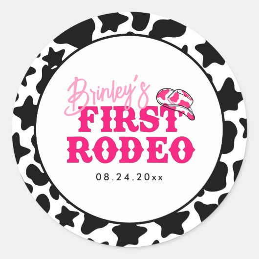 Cowgirl Disco Roze Eerste Rodeo Ronde Sticker (Voorkant)