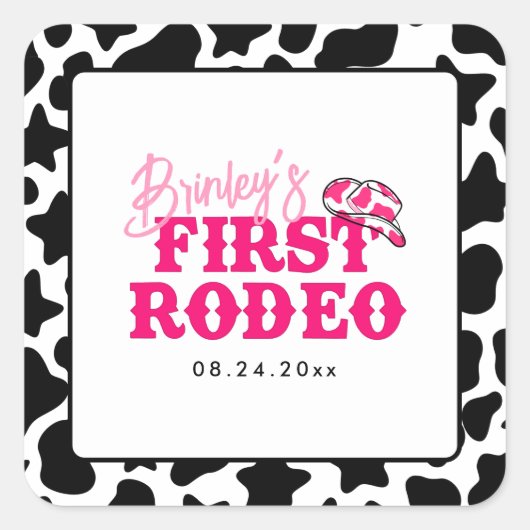 Cowgirl Disco Roze Eerste Rodeo Vierkante Sticker (Voorkant)