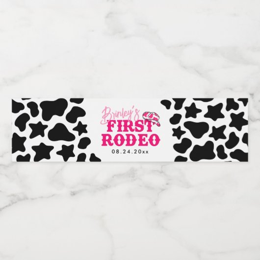 Cowgirl Disco Roze Eerste Rodeo Waterfles Etiket (Enkel label)