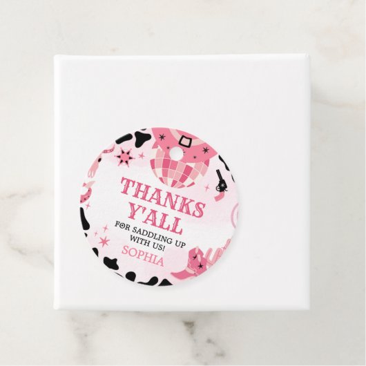 Cowgirl Disco Verjaardagsfeestje Ronde Bedankjes Labels (In situ)