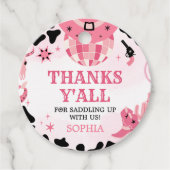 Cowgirl Disco Verjaardagsfeestje Ronde Bedankjes Labels (Voorkant)