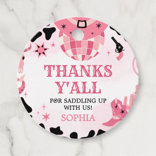 Cowgirl Disco Verjaardagsfeestje Ronde Bedankjes Labels (Voorkant)