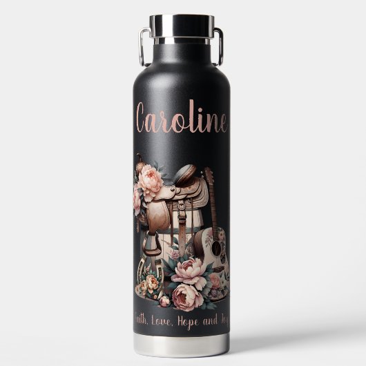 Cowgirl Dreams- Zadel, Hoefijzer & gitaar Waterfles (Voorkant)