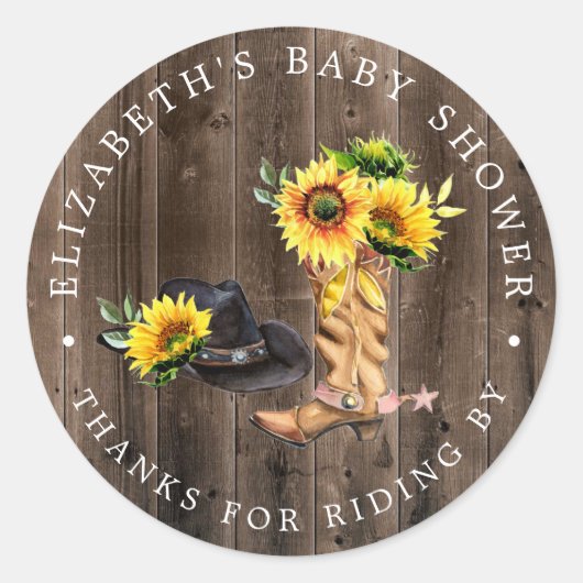 cowgirl | Drive-by Baby shower Bedankt Favor Ronde Sticker (Voorkant)