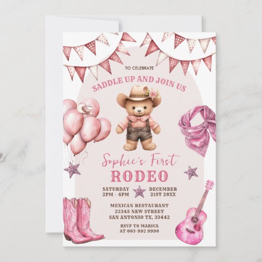Cowgirl Eerste Rodeo Ballonnen Verjaardag Uitnodig Kaart (Voorkant)