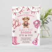 Cowgirl Eerste Rodeo Ballonnen Verjaardag Uitnodig Kaart (Staand voorkant)