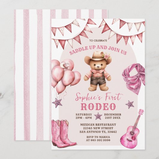 Cowgirl Eerste Rodeo Ballonnen Verjaardag Uitnodig Kaart (Voorkant / Achterkant)