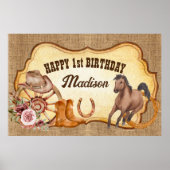 Cowgirl eerste rodeo boerderij paarden verjaardag poster (Voorkant)