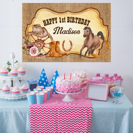 Cowgirl eerste rodeo boerderij paarden verjaardag poster